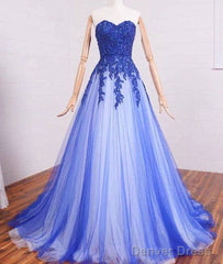 Sweetheart A-Line Lace Tulle Long Prom Dresses, Formal Dresses