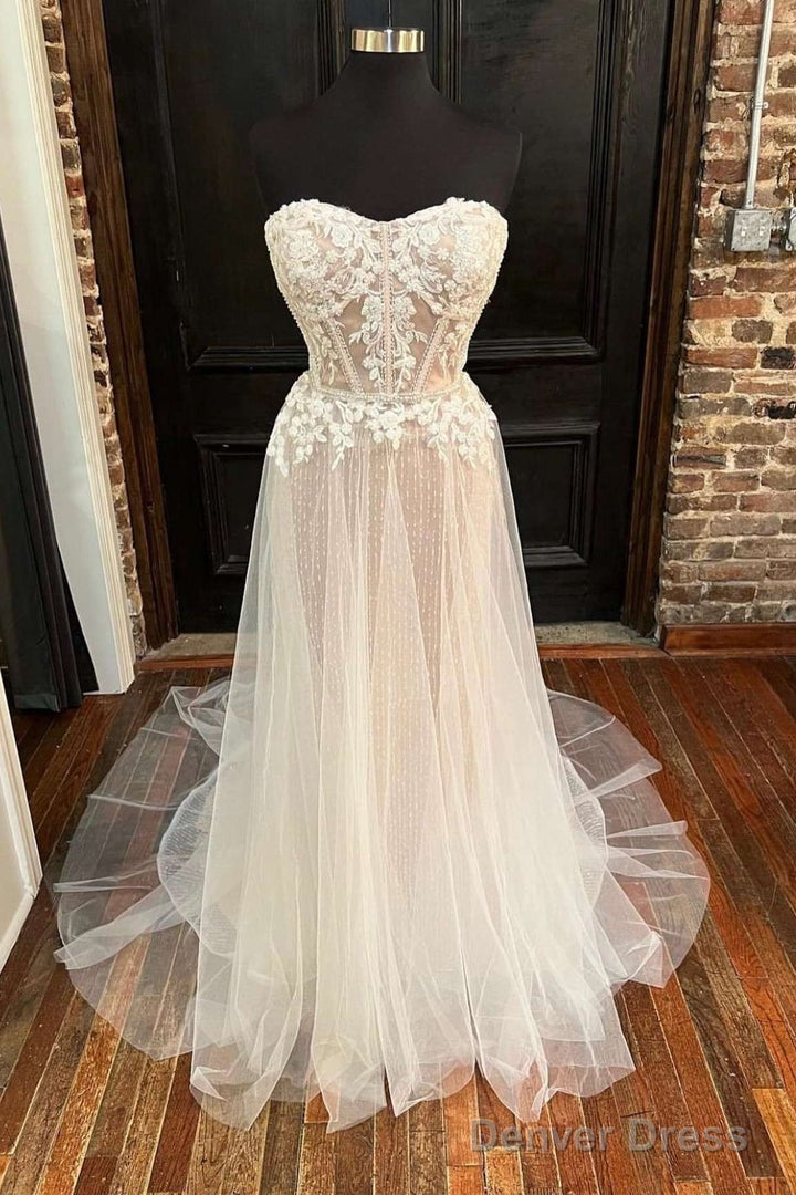 Sweetheart Appliques A-Line Long Wedding Dress Off Shoulder