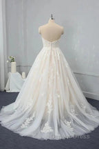 Sweetheart Backless Long Wedding Dresses Tulle With Lace Appliques