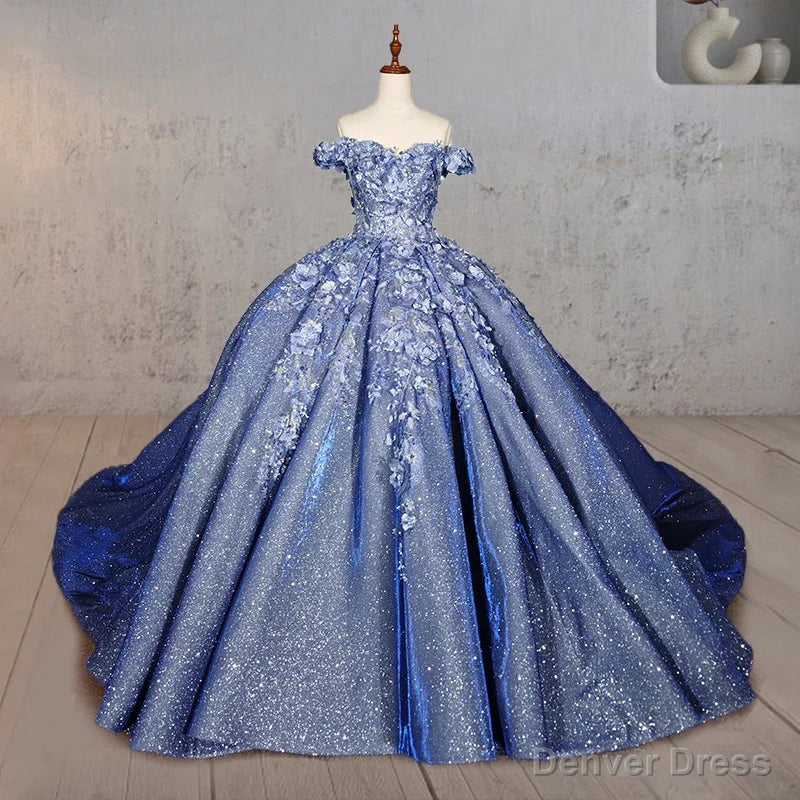 Sweetheart Ball Gowns Off The Shoulder Quinceanera Dresses with 3D Flower and Pearls