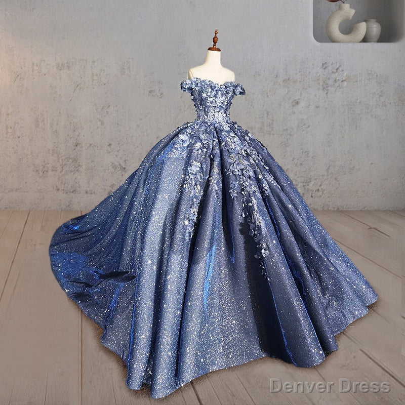 Sweetheart Ball Gowns Off The Shoulder Quinceanera Dresses with 3D Flower and Pearls
