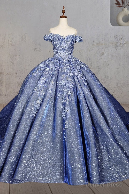 Sweetheart Ball Gown Off-the-shoulder Quinceanera Dresses with 3D Flower and Pearls