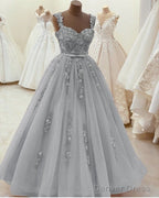 Sweetheart Ball Gown Prom Dresses 3D Lace Flowers Straps