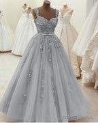 Sweetheart Ball Gowns Prom Dresses 3D Lace Flowers Straps