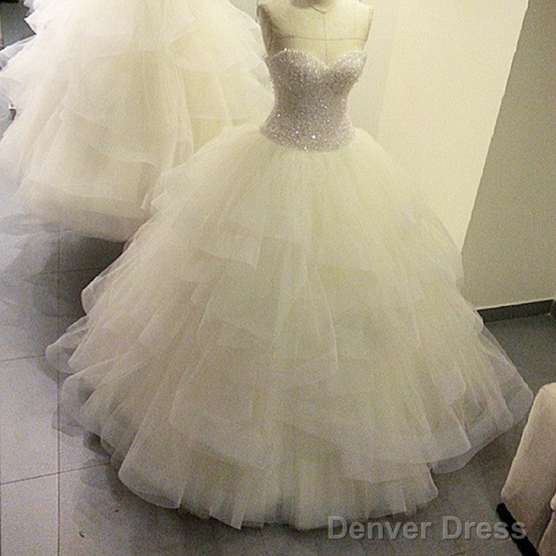 Sweetheart Ball Gown Wedding Dresses Organza Ruffles With Crystal Beaded Main image