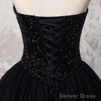 Sweetheart Black Crystals Prom Dresses Strapless Ball Gown Wedding Dresses