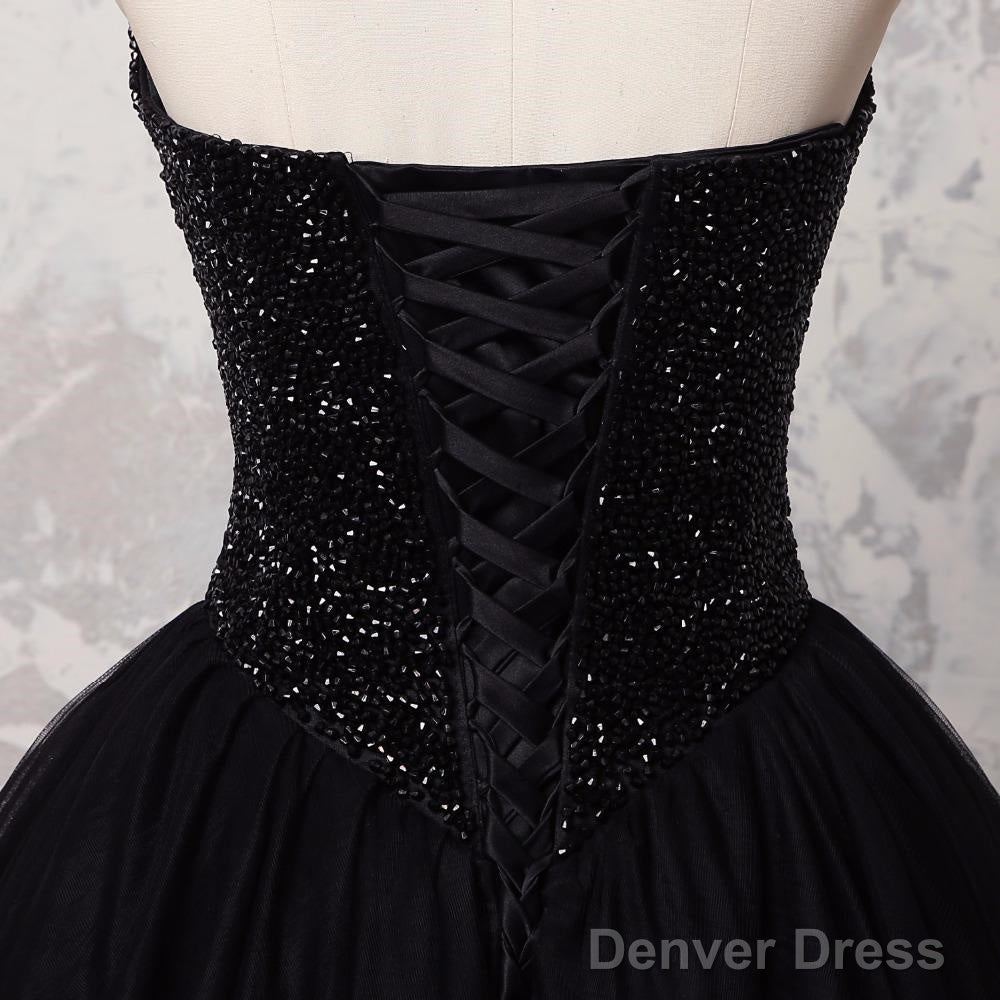 Sweetheart Black Crystals Prom Dress Strapless Ball Gowns Wedding Dresses