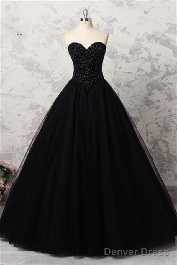 Sweetheart Black Crystals Prom Dresses Strapless Ball Gown Wedding Dresses Main image