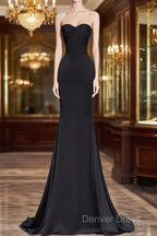 Sweetheart Black Mermaid Evening Dresses Strapless Long Prom Dresses