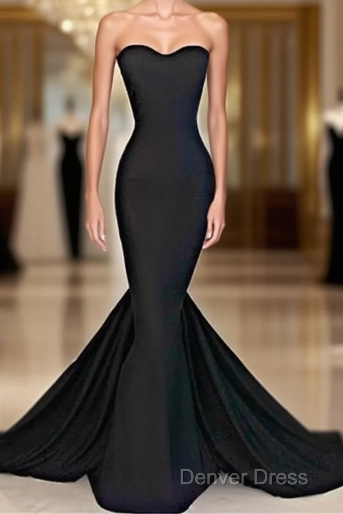 Sweetheart Black Trumpet New Arrival Prom Dress Hottest Elegant Court Train Prom Dresses Main image