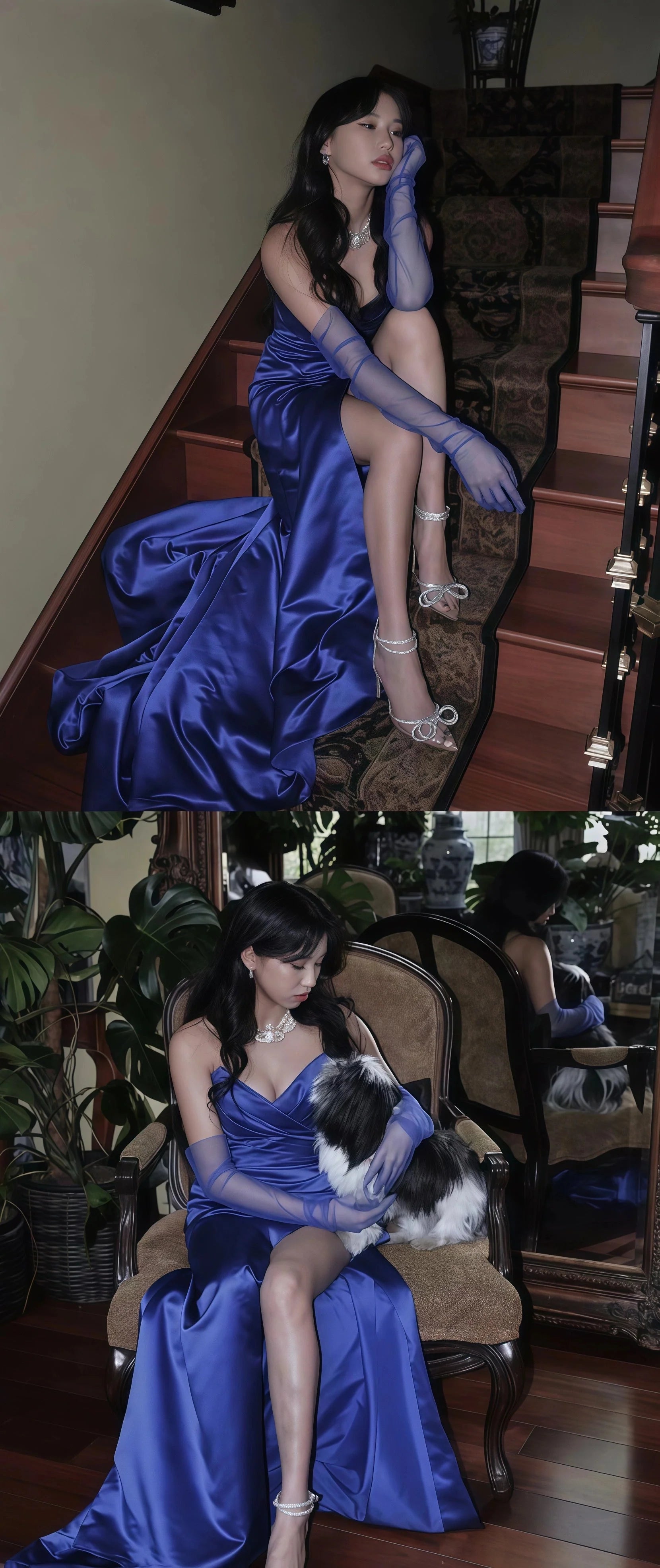 Sweetheart Blue Prom Girls Dress, Pleated Long Prom Dresses With Side Slit Main image