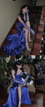 Sweetheart Blue Prom Girls Dress, Pleated Long Prom Dresses With Side Slit