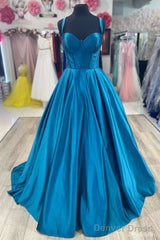Sweetheart Blue Satin A Line Formal Prom Dress