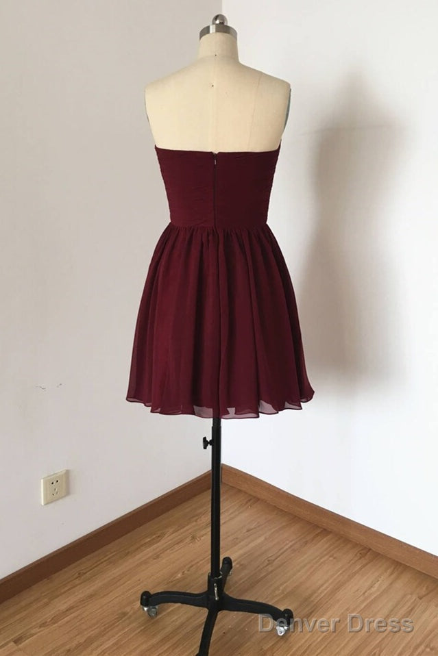 Sweetheart Burgundy A Line Chiffon Short Bridesmaid Dresses Secondary image