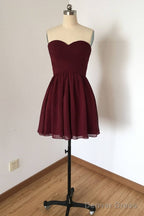 Sweetheart Burgundy A Line Chiffon Short Bridesmaid Dresses