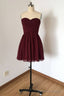 Sweetheart Burgundy A Line Chiffon Short Bridesmaid Dresses