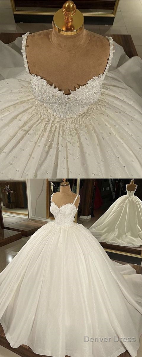 Sweetheart Corset Wedding Dress Satin Ball Gowns Spaghetti Straps Prom Dresses