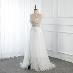 Sweetheart Crystal Prom Dresses Straps Spaghetti Tulle Prom Gowns Split Side