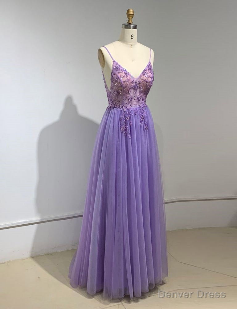 Sweetheart Crystal Prom Dresses Straps Spaghetti Tulle Prom Gowns Split Side