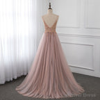 Sweetheart Crystal Prom Dresses Straps Spaghetti Tulle Prom Gowns Split Side