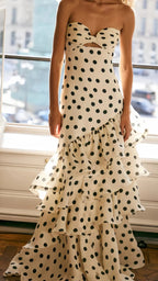 Sweetheart Dots Ruffle Chiffon Prom Dresses,