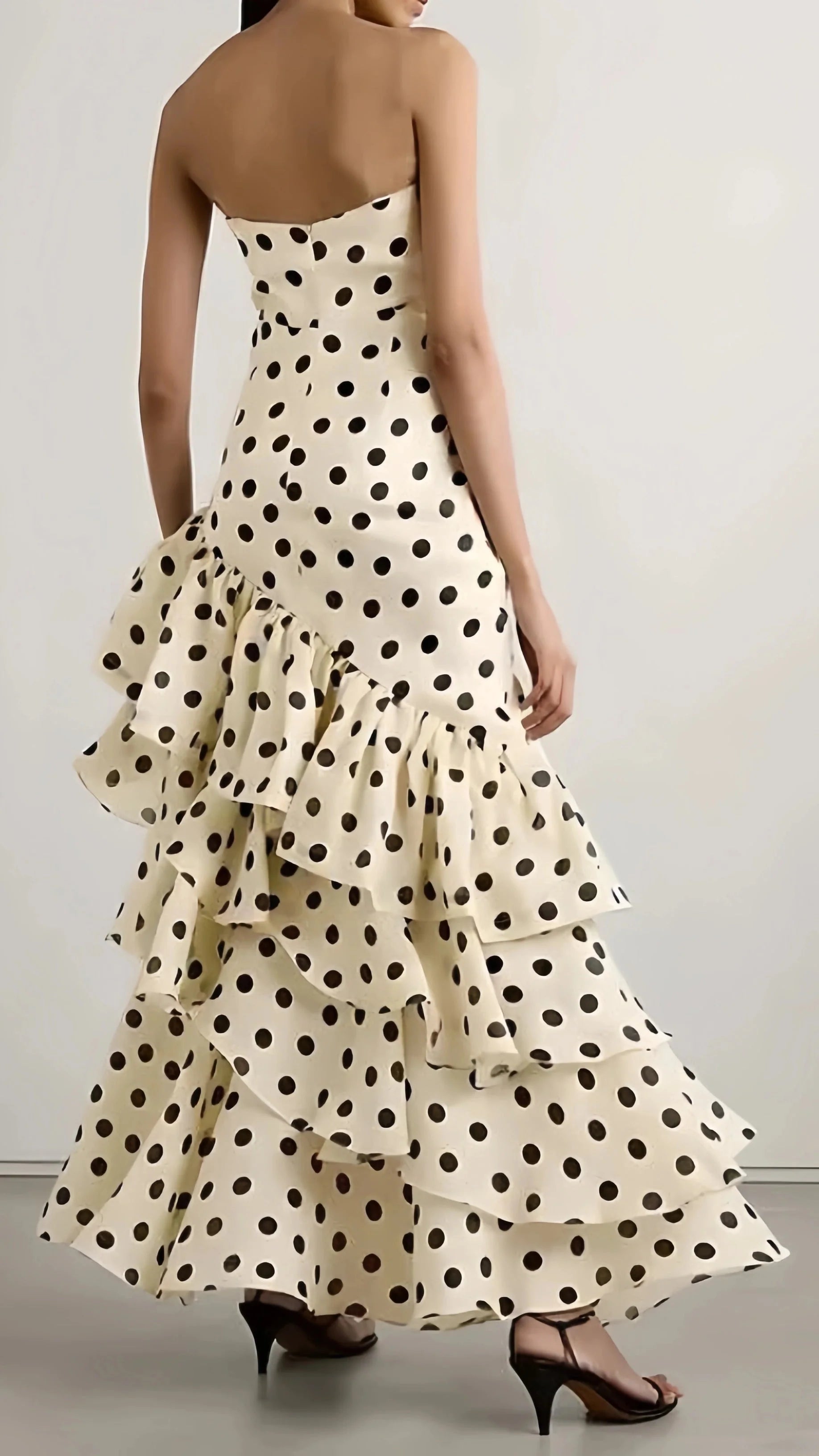 Sweetheart Dots Ruffle Chiffon Prom Dresses,
