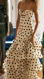 Sweetheart Dots Ruffle Chiffon Prom Dresses,