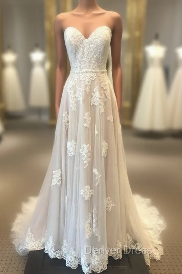 Sweetheart Floor Length Appliques Lace Wedding Dresses Main image