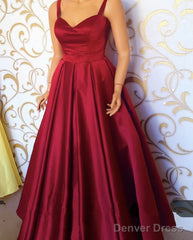 Sweetheart Floor Length Satin Prom Dresses With Straps