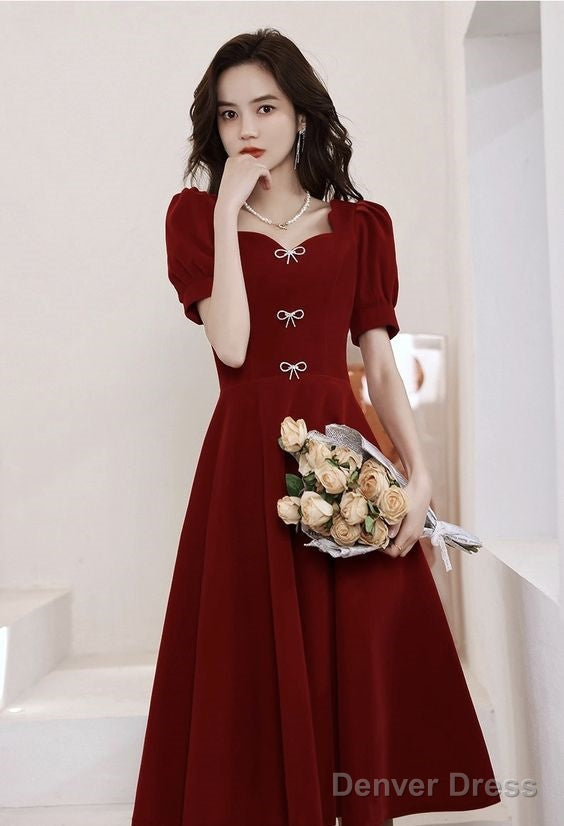 Sweetheart Graduation Dress,Red Prom Dress,Short Sleeve Homecoming Dresses ,Custom Made