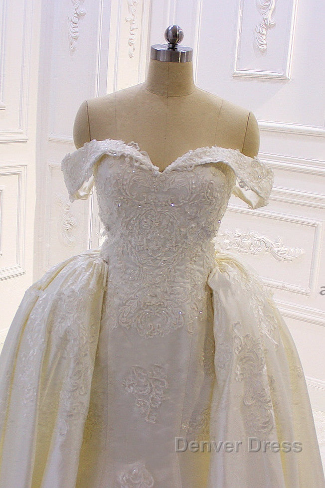 Sweetheart Lace Appliques Off the Shoulder Detachable Train Wedding Dresses Secondary image