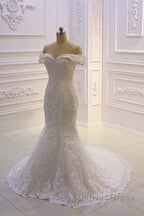 Sweetheart Lace Appliques Off the Shoulder Detachable Train Wedding Dresses