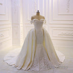Sweetheart Lace Appliques Off the Shoulder Detachable Train Wedding Dresses