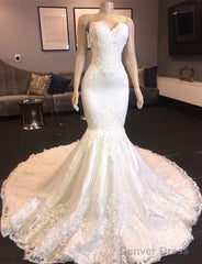 Sweetheart Lace Mermaid Wedding Dresses | Strapless Fit And Flare Bridal Gowns Prom Dress