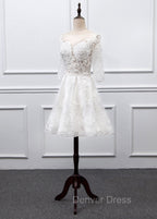 Sweetheart Lace Short Long Sleeves Wedding Dresses