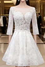 Sweetheart Lace Short Long Sleeves Wedding Dresses