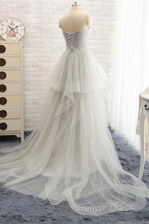 Sweetheart Long Tulle Gray Wedding Dresses With Beading Secondary image