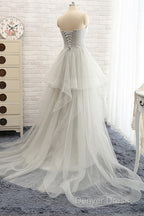 Sweetheart Long Tulle Gray Wedding Dresses With Beading