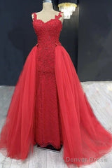 Sweetheart Mermaid Prom Dresses Lace Beaded Removable Skirt