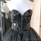 Sweetheart Neck Black Blue Long Beaded Prom Dresses, Black Blue Long Formal Evening Dresses