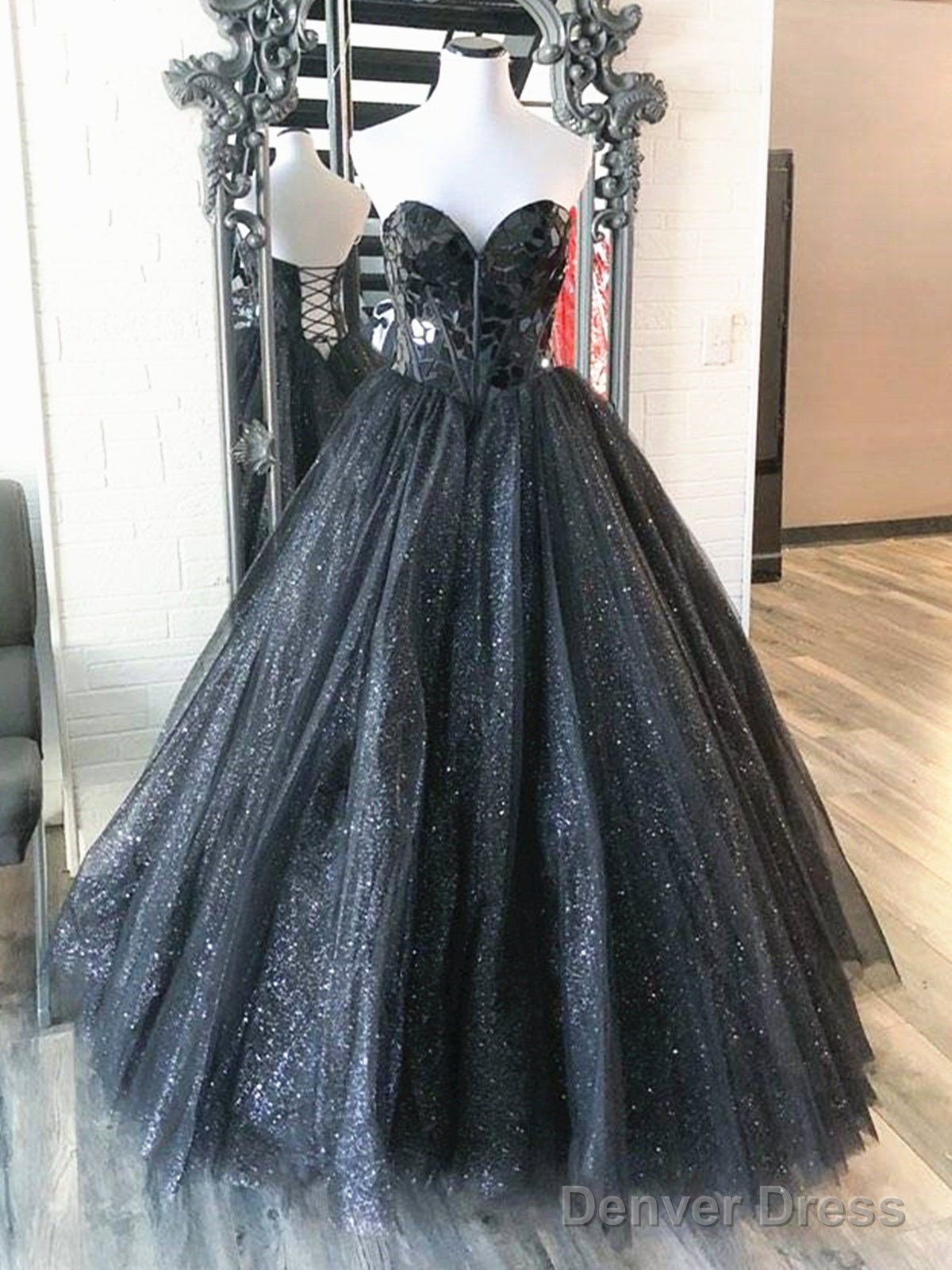 Sweetheart Neck Black Blue Long Beaded Prom Dresses, Black Blue Long Formal Evening Dresses