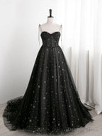 Sweetheart Neck Black Long Prom Dresses, Black Long Formal Evening Dresses