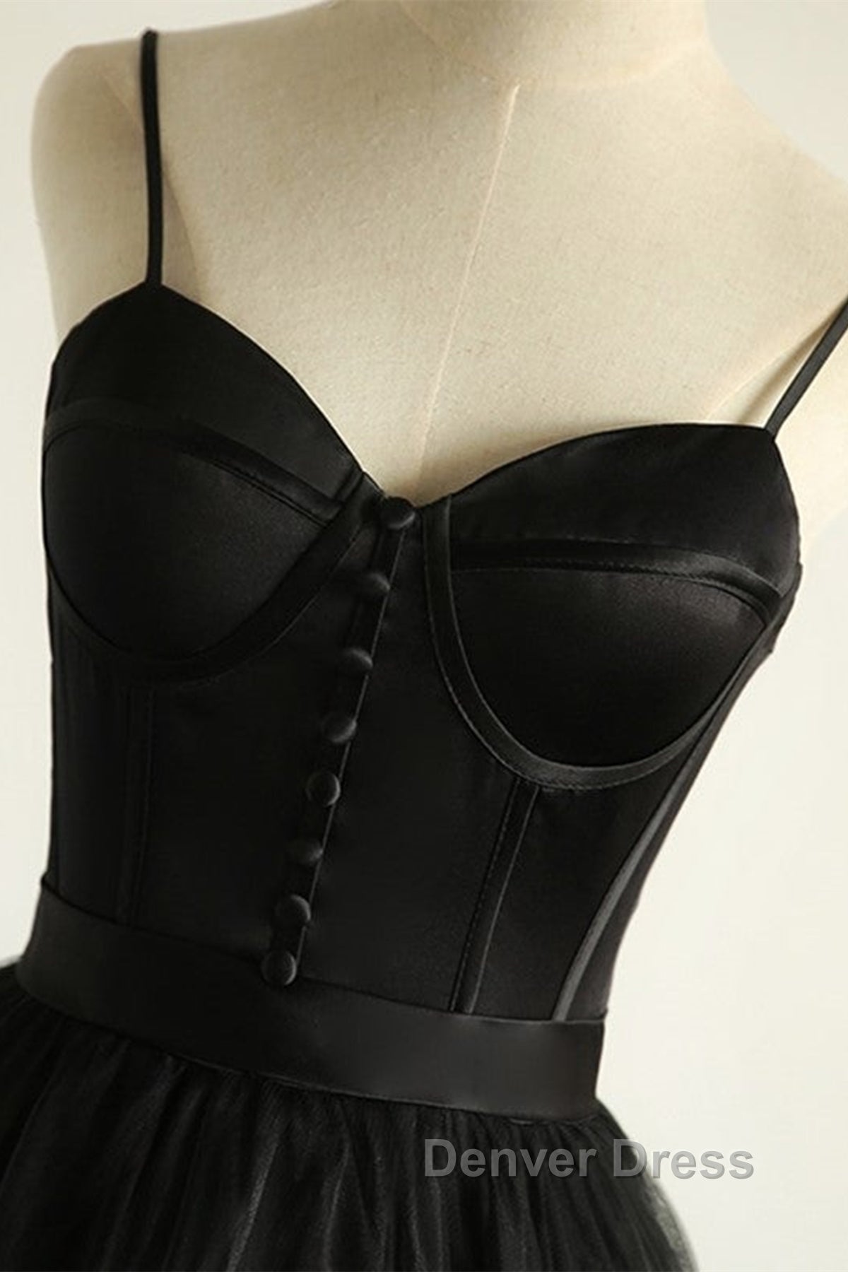 Sweetheart Neck Black Tulle Long Prom Dress, Thin Straps Black Prom Dresses, Black Ball Gowns Secondary image