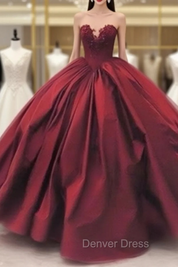 Sweetheart Neck Burgundy Long Prom Gown, Burgundy Evening Gown
