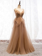 Sweetheart Neck Floor Length Champagne Lace Prom Dress, Champagne Lace Prom Dresses