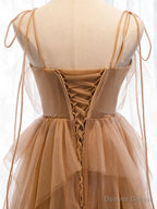 Sweetheart Neck Floor Length Champagne Lace Prom Dress, Champagne Lace Prom Dresses