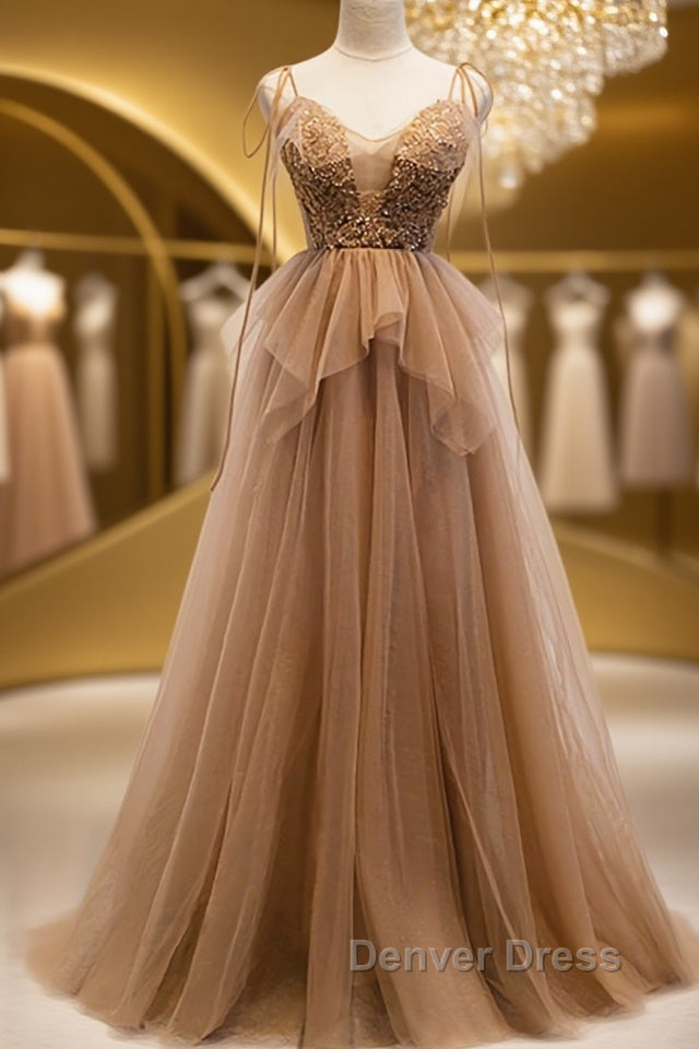 Sweetheart Neck Floor Length Champagne Lace Prom Dress, Long Champagne Lace Prom Dresses Main image