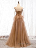 Sweetheart Neck Floor Length Champagne Lace Prom Dress, Long Champagne Lace Prom Dresses