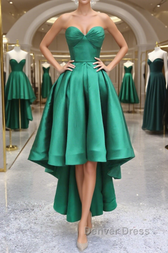 Sweetheart Neck Green High Low Prom Dress, Green High Low Graduation Homecoming Dresses Main image