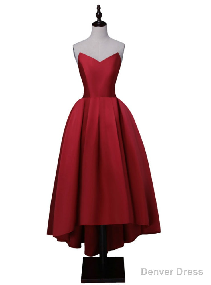 Sweetheart Neck High Low Satin Lace Up Back Prom Dresses